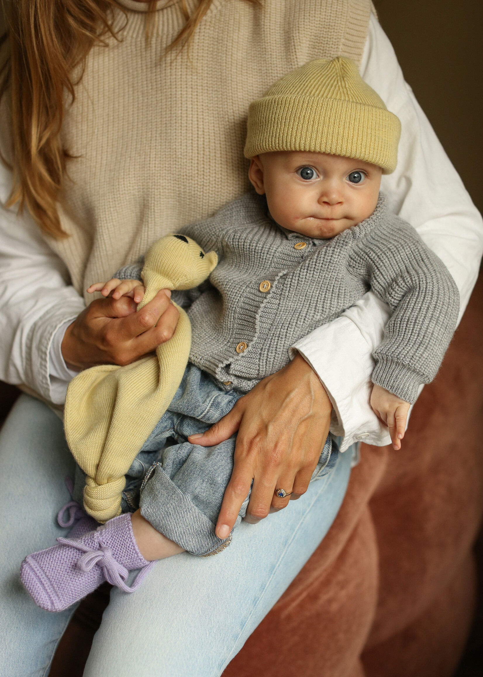 HVID Beanie Fonzie newborn Light yellow (0-6 mnd) - Hvid