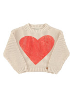 Piupiuchick Knitted sweater | Ecru w/ red heart print - Piupiuchick