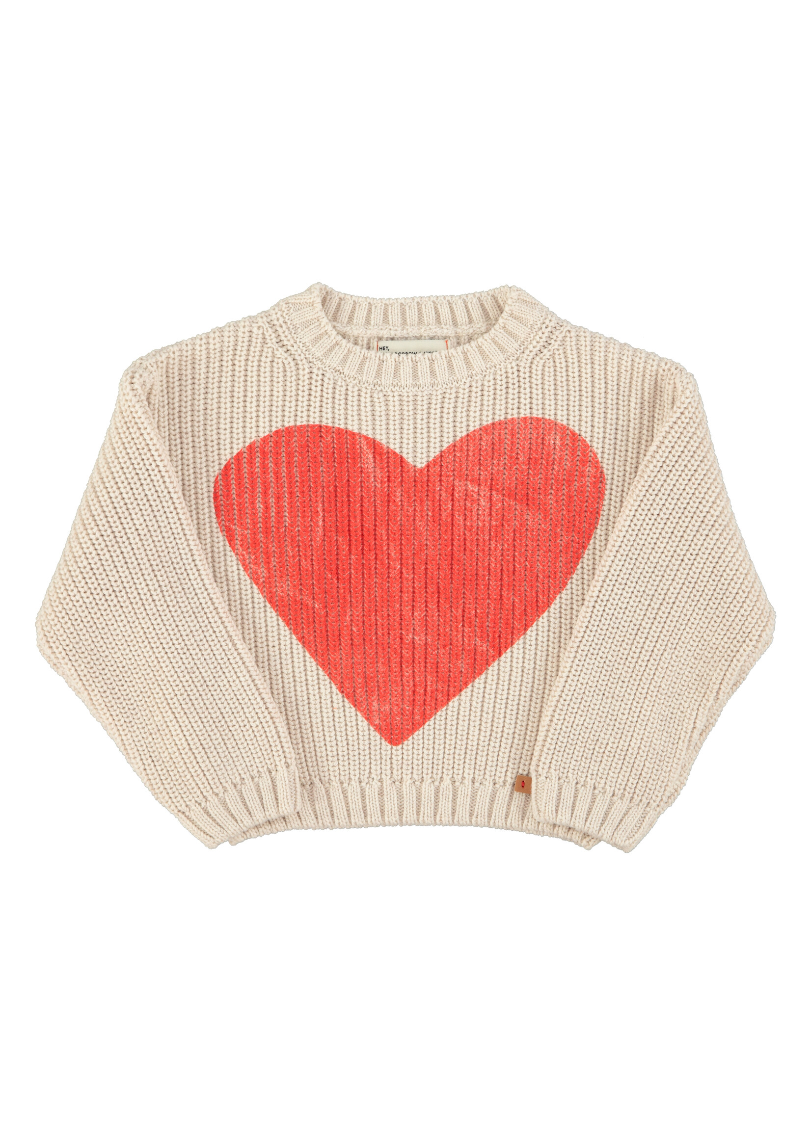 Piupiuchick Knitted sweater | Ecru w/ red heart print - Piupiuchick