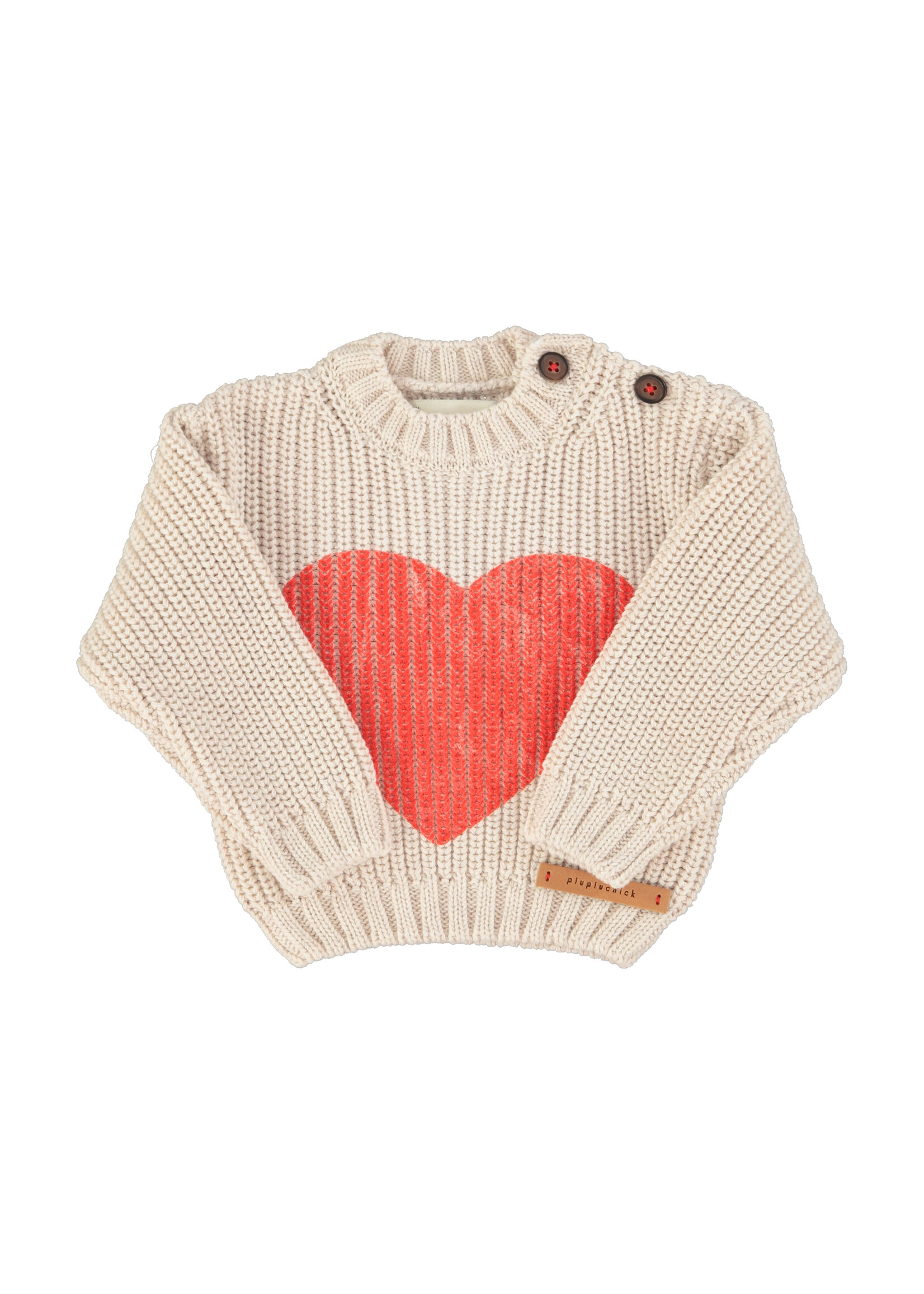 Piupiuchick Knitted sweater | Ecru w/ red heart print - Piupiuchick