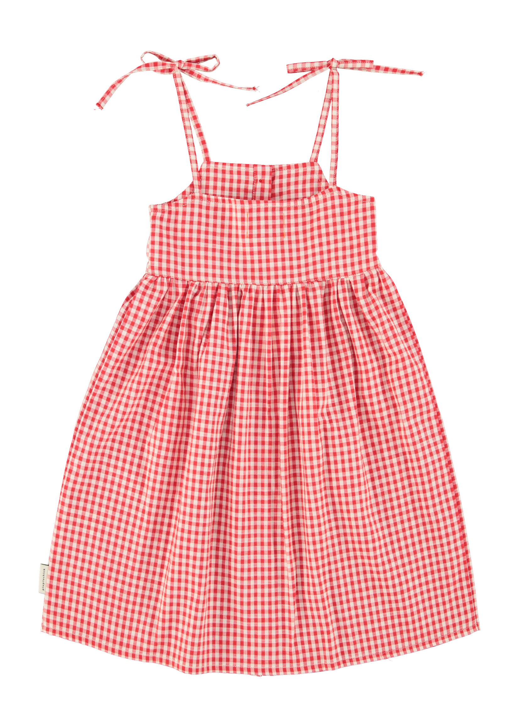 Piupiuchick Long dress | Red & Ecru checkered - Piupiuchick