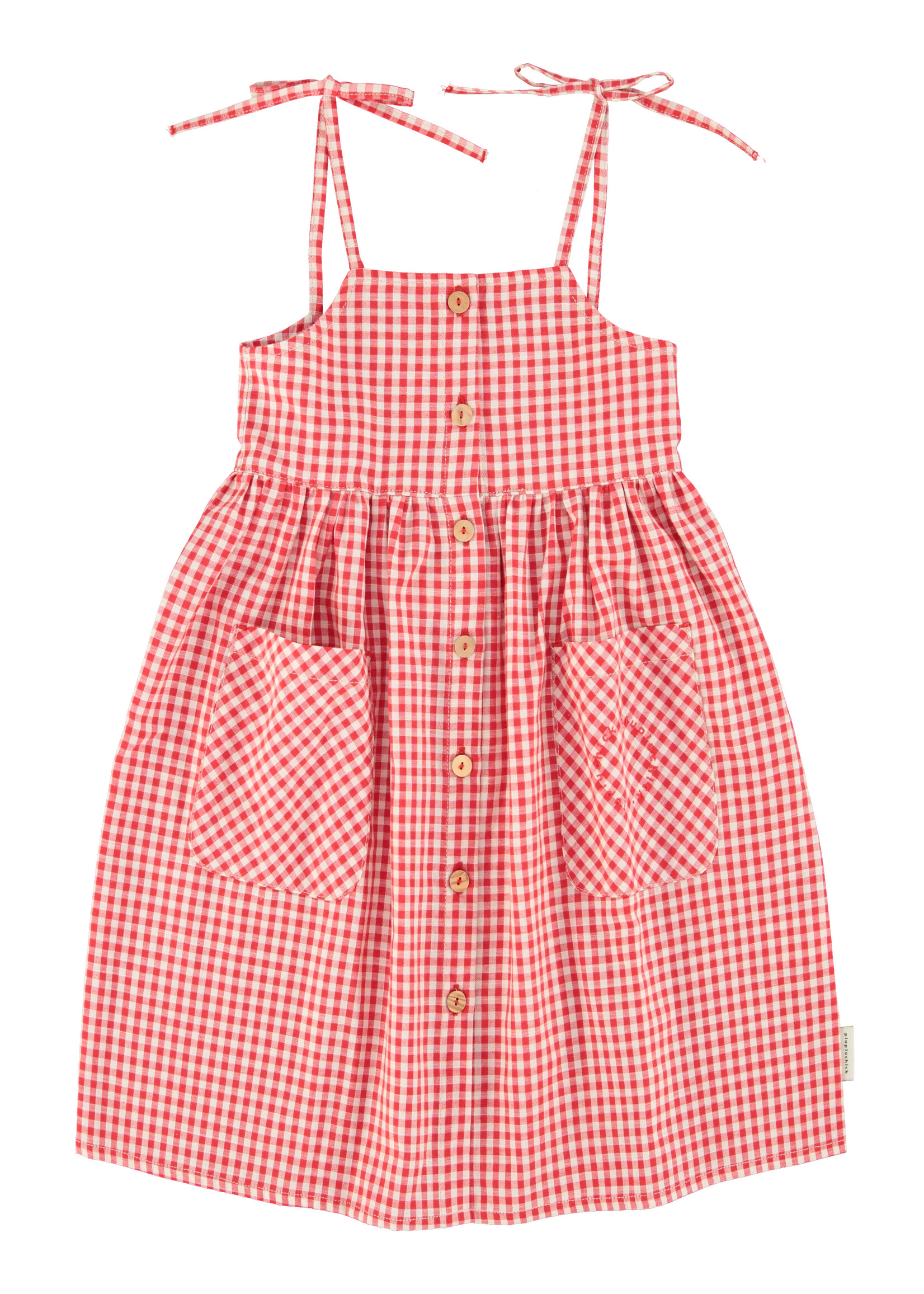 Piupiuchick Long dress | Red & Ecru checkered - Piupiuchick