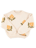 Piupiuchick Jacquard sweater Ecru flowers - Piupiuchick