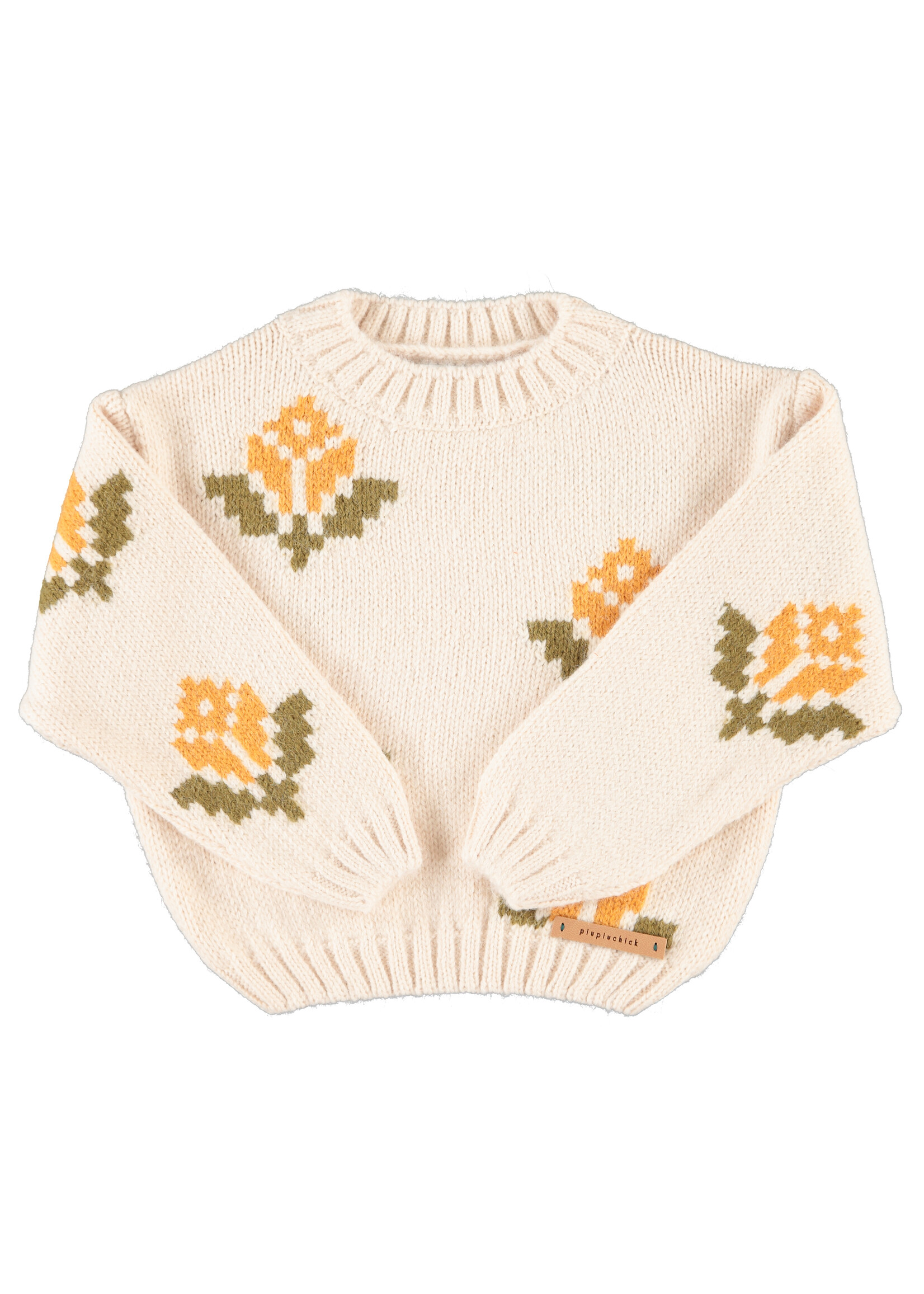 Piupiuchick Jacquard sweater Ecru flowers - Piupiuchick
