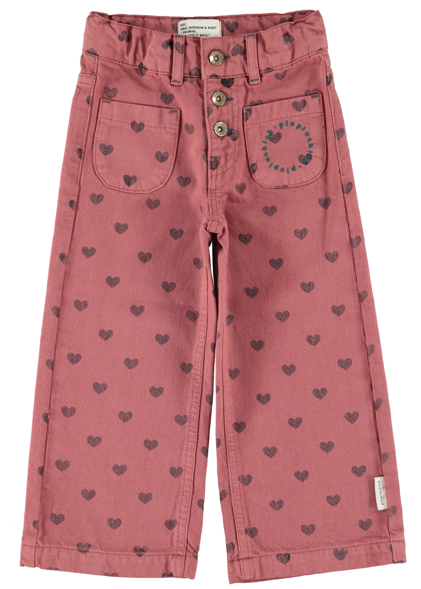 Piupiuchick Flare trousers pink black hearts - Piupiuchick