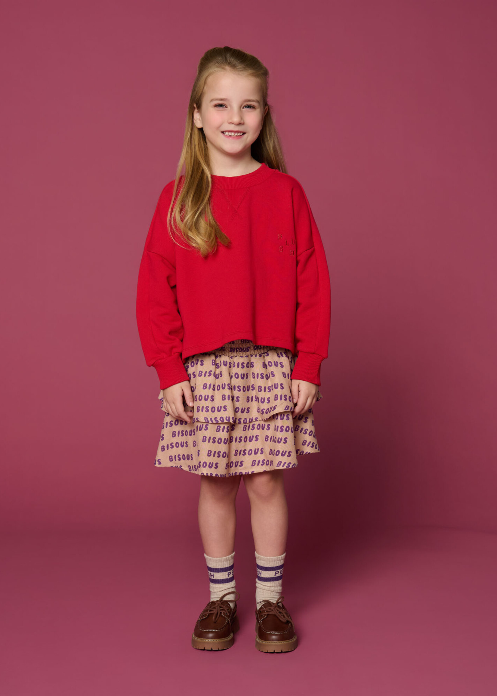 Petit Blush Mini smock skirt bisous | Cork/Purple - Petit Blush