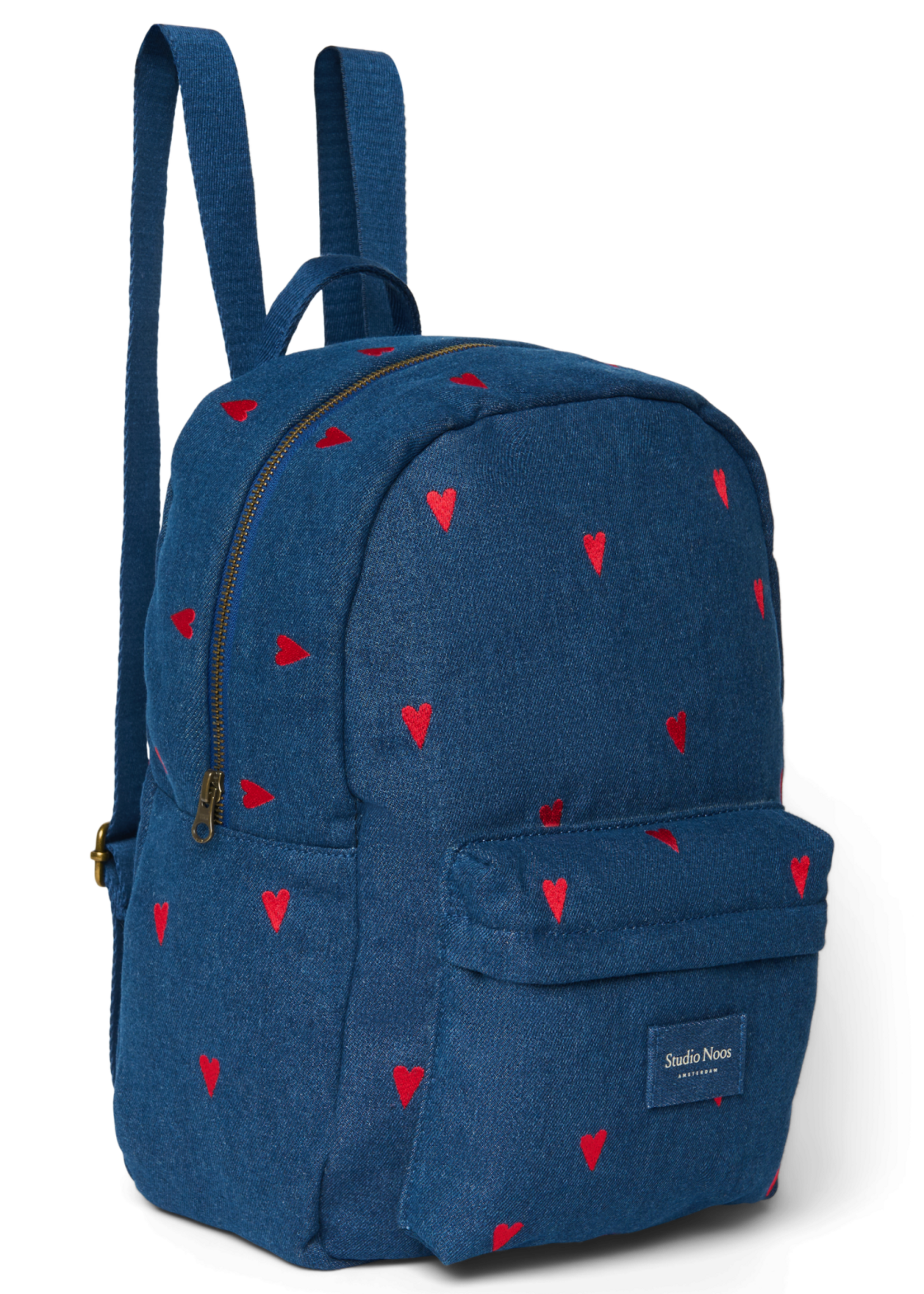 Studio Noos Midi backpack dark blue denim Red hearts - Studio Noos