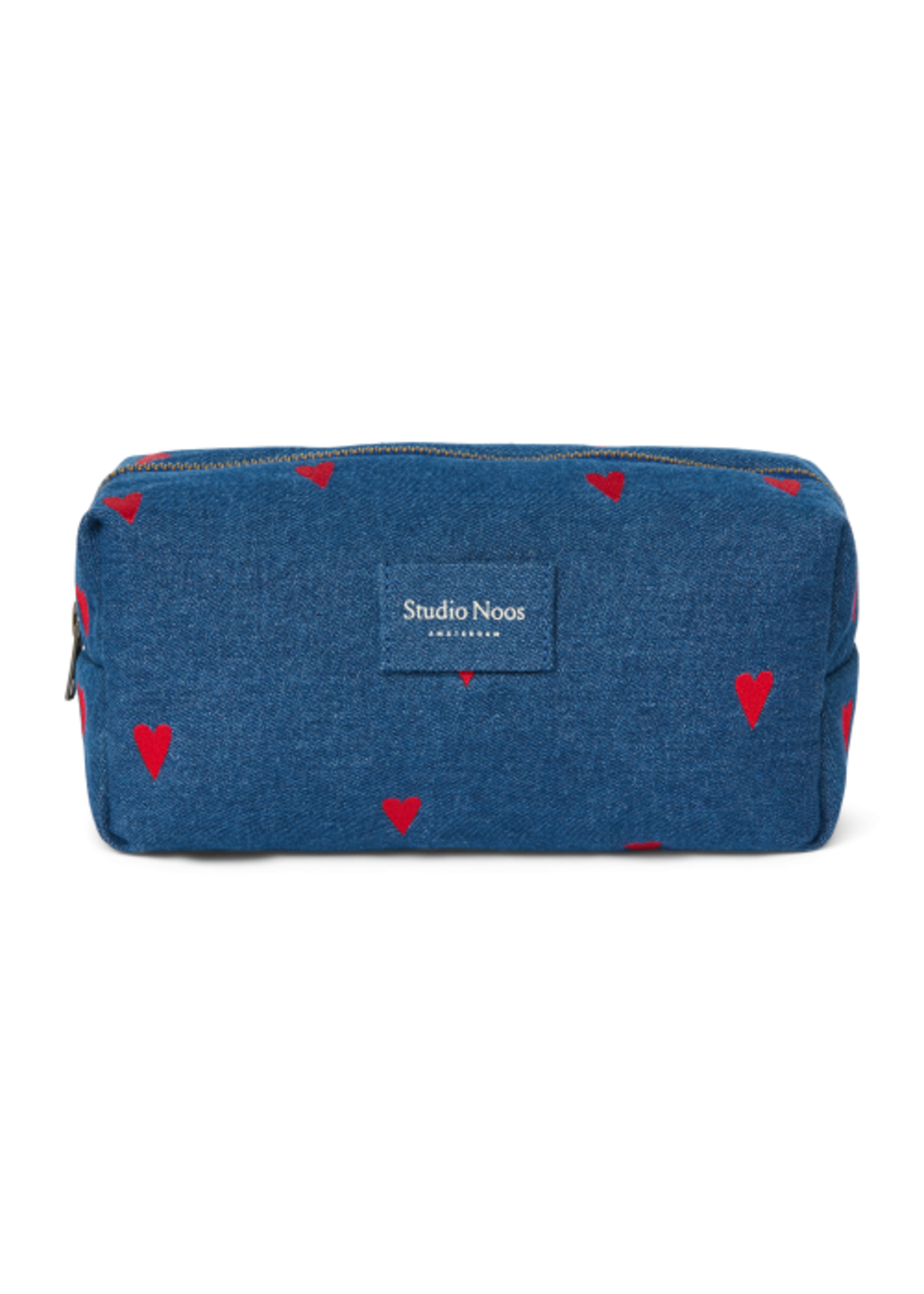 Studio Noos Dark blue denim red hearts pouch - Studio Noos