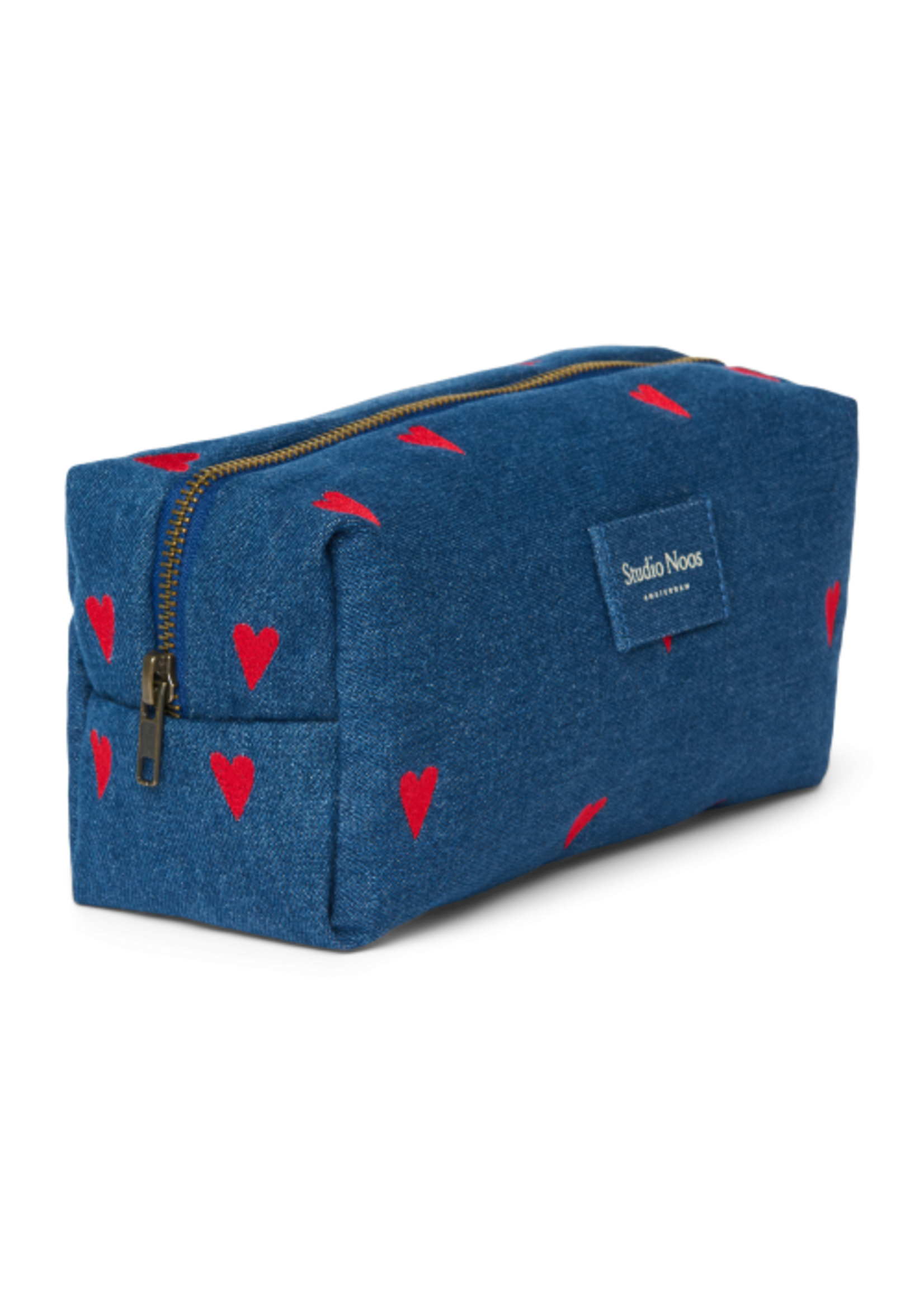 Studio Noos Dark blue denim red hearts pouch - Studio Noos