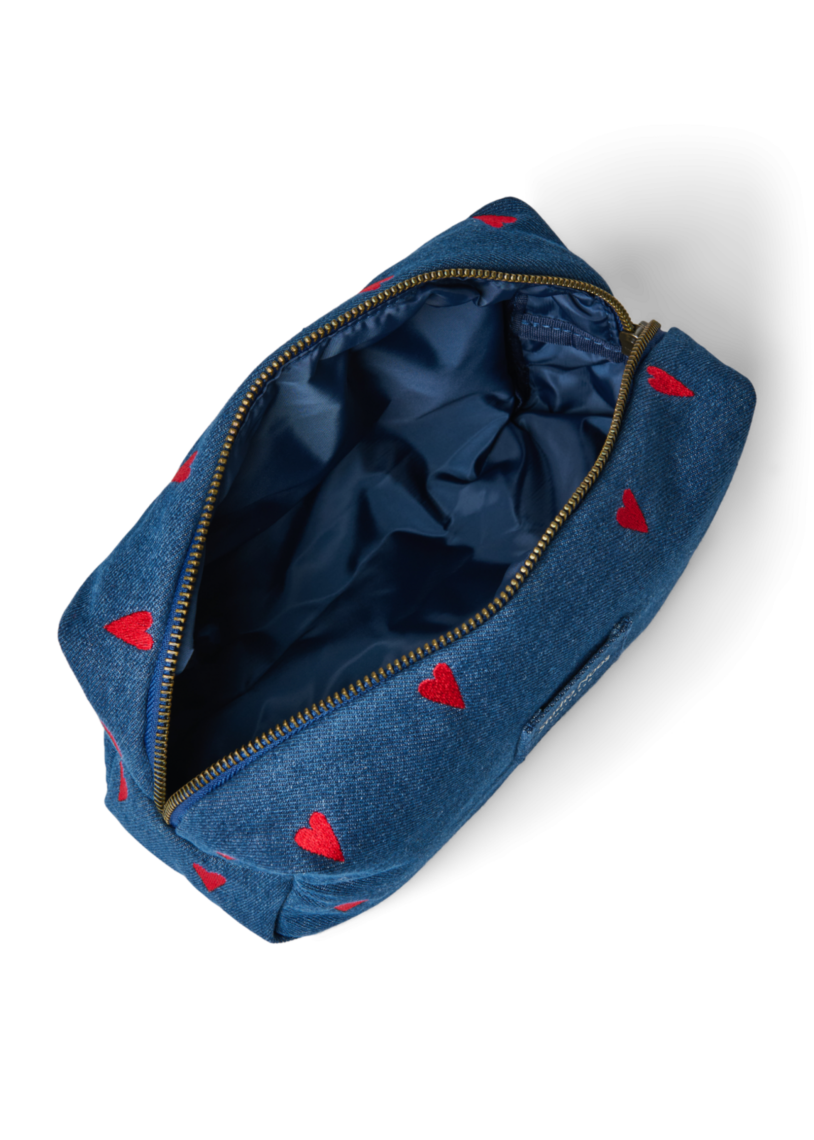 Studio Noos Dark blue denim red hearts pouch - Studio Noos