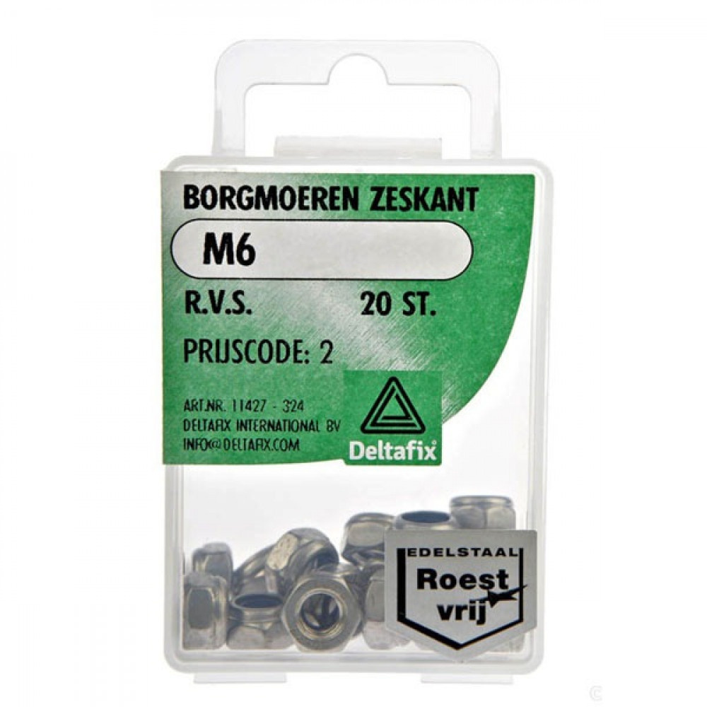 Deltafix Borgmoer Zeskant RVS M6 20st Deltafix Borgmoer Zeskant RVS M6 20st