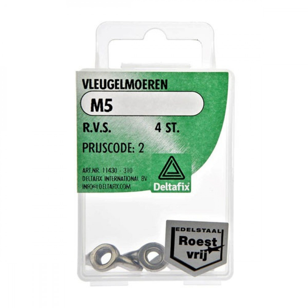 Deltafix Vleugelmoer RVS M5 Set 4st Deltafix Vleugelmoer RVS M5 Set 4st