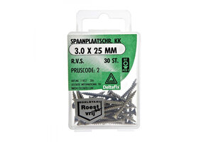 Deltafix Spaanplaatschroef KK RVS 3.0x25mm Set 30st