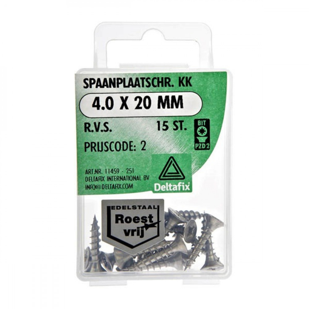 Deltafix Spaanplaatschroef KK RVS 4.0x20mm Set 15st Deltafix Spaanplaatschroef KK RVS 4.0x20mm Set 15st