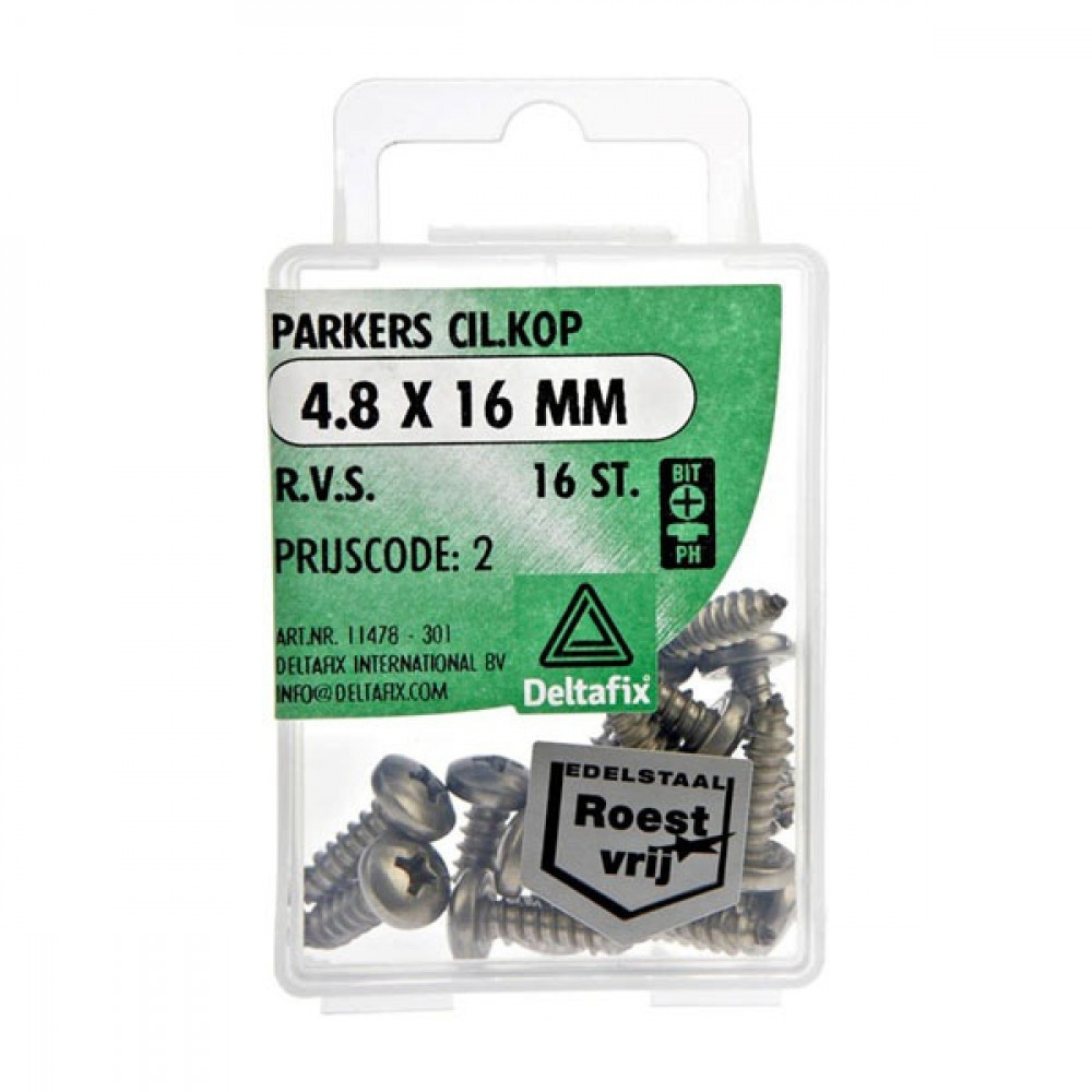 Deltafix Parker CK RVS 4.8x16mm Set 16st Deltafix Parker CK RVS 4.8x16mm Set 16st