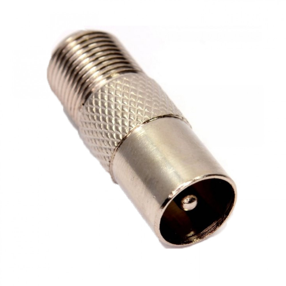 Koppelstuk F-stekker>Coaxstekker male. Koppelstuk F-stekker>Coaxstekker male.