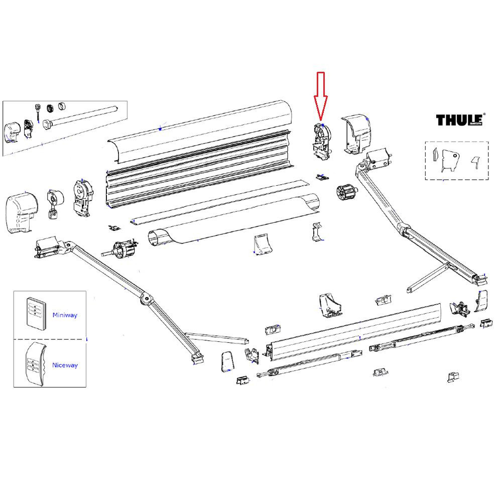 Thule 8000 Eindkap binnenwerk rechts 220V Thule 8000 Eindkap binnenwerk rechts 220V