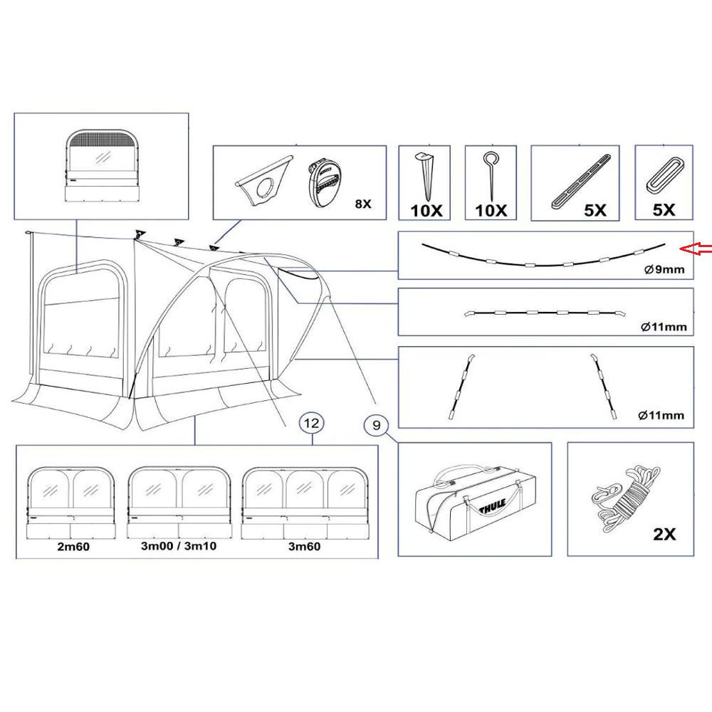 Thule QuickFit/EasyLink Tent Poles 9mm Roof Arch 3.60 M/L/XL 460cm