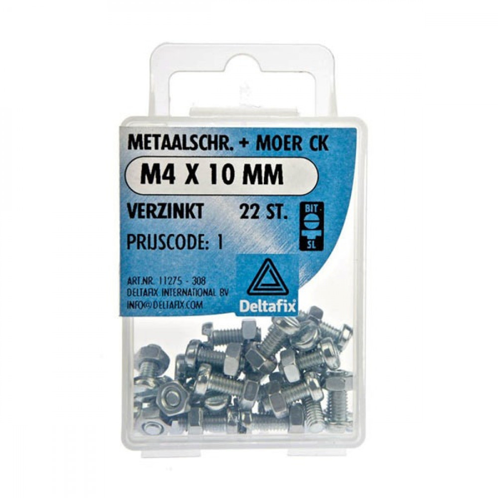 Deltafix Metaalschroef + Moer CK Verzinkt CK M4x10mm 22st Deltafix Metaalschroef + Moer CK Verzinkt CK M4x10mm 22st