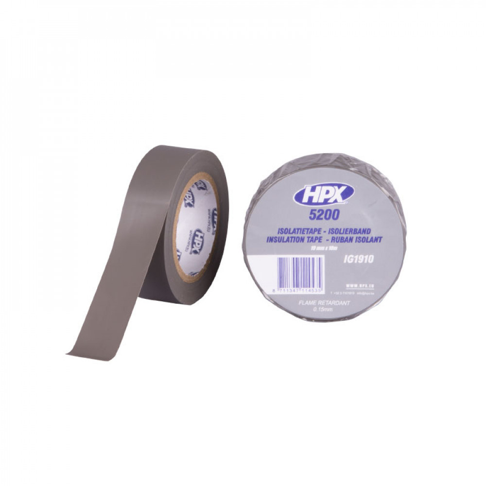 HPX PVC Isolatietape 10mtrx19mm Grijs HPX PVC Isolatietape 10mtrx19mm Grijs