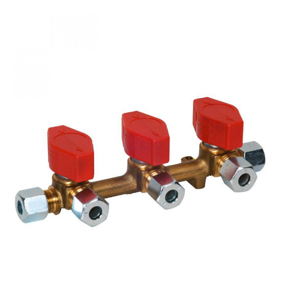 GOK Gasdistributieblok 3-Weg 8-8mm GOK Gasdistributieblok 3-Weg 8-8mm