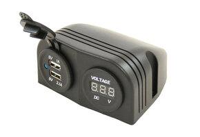 Power Line Voltmeter + 2x USB Lader Opbouw Zwart