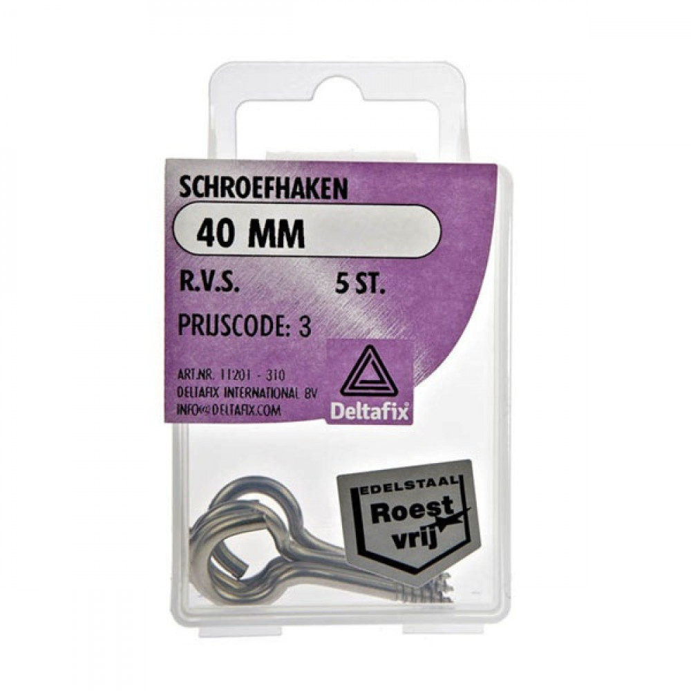 Deltafix Schroefhaak RVS40mm Set 5st Deltafix Schroefhaak RVS40mm Set 5st