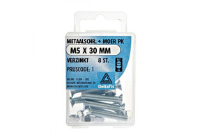 Deltafix Metaalschroef + Moer PK Verzinkt M5x30mm 8st