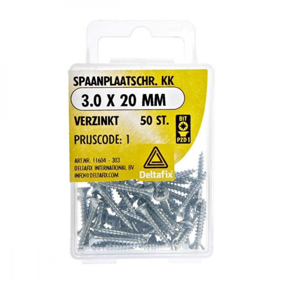 Deltafix Spaanplaatschroef KK 3.0x20mm Set 50st Deltafix Spaanplaatschroef KK 3.0x20mm Set 50st