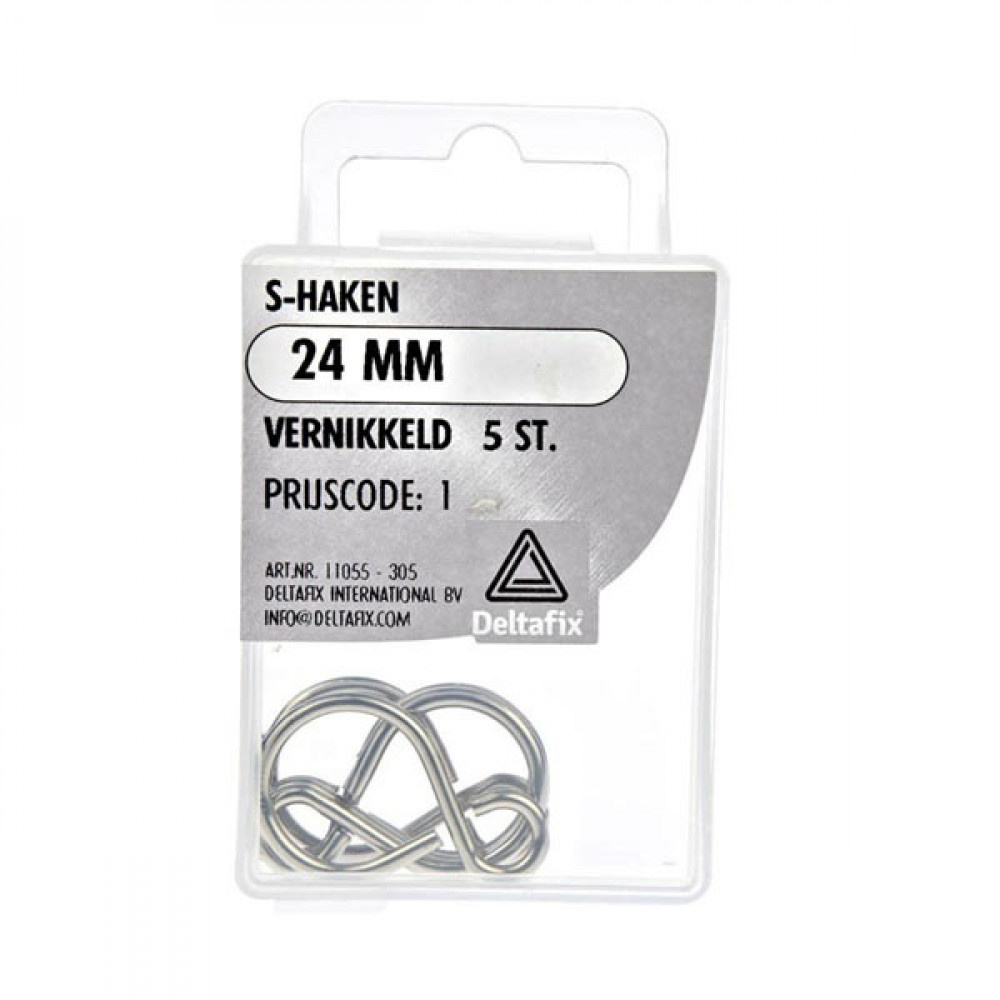 Deltafix S-haak 24mm Vernikkeld Set 5st Deltafix S-haak 24mm Vernikkeld Set 5st