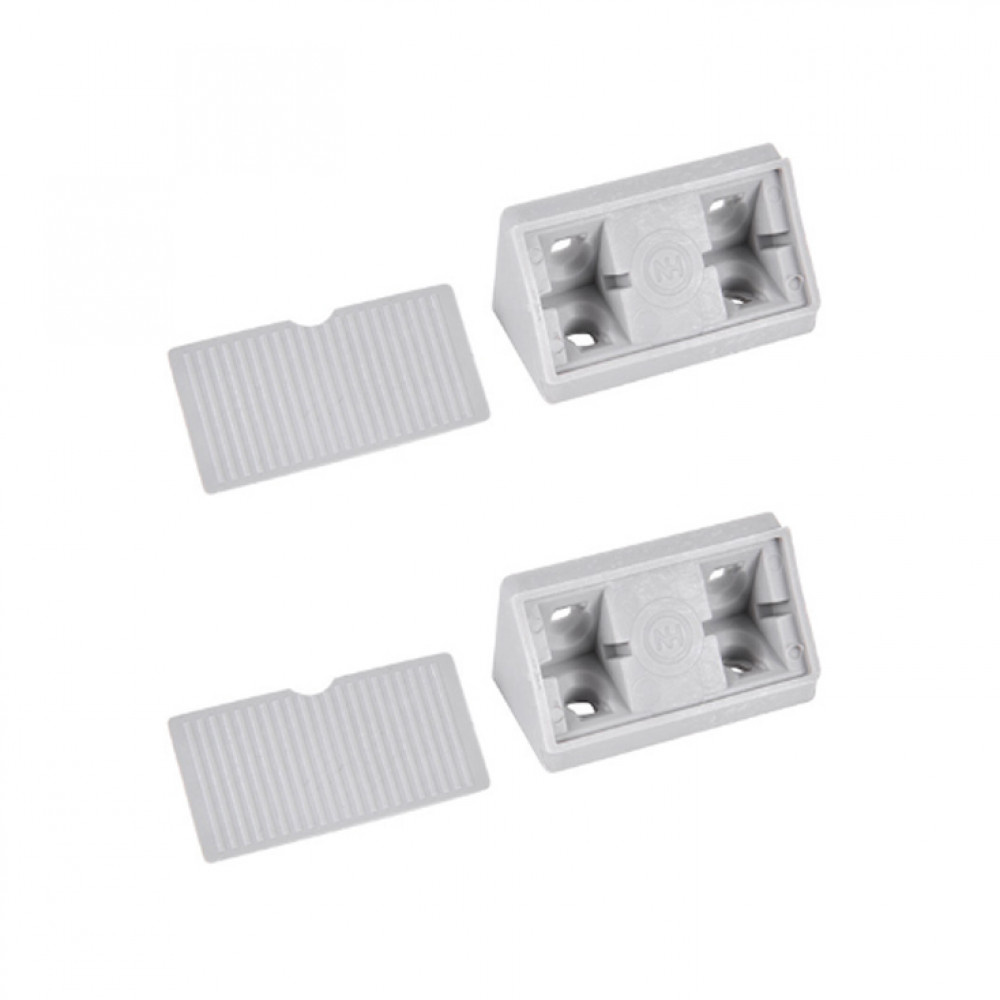 Hoekverbinder met afwerkkapje. grijs à 4 st. Hoekverbinder met afwerkkapje. grijs à 4 st.