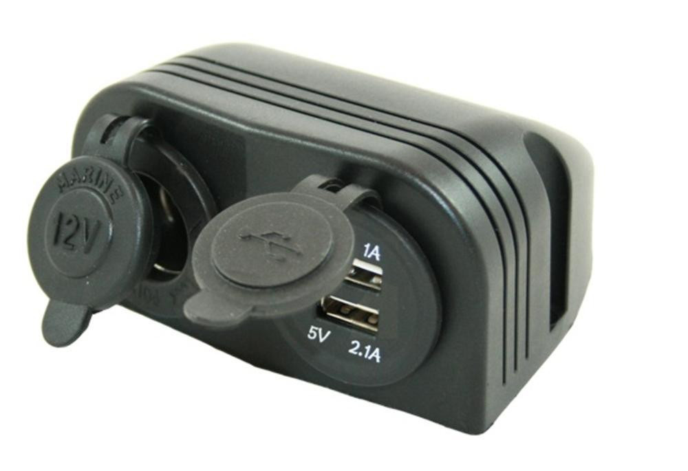 Power Line Contactdoos 12V + 2x USB Lader Opbouw Zwart Power Line Contactdoos 12V + 2x USB Lader Opbouw Zwart
