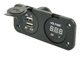 Power Line Voltmeter + 2x USB Lader Inbouw Zwart