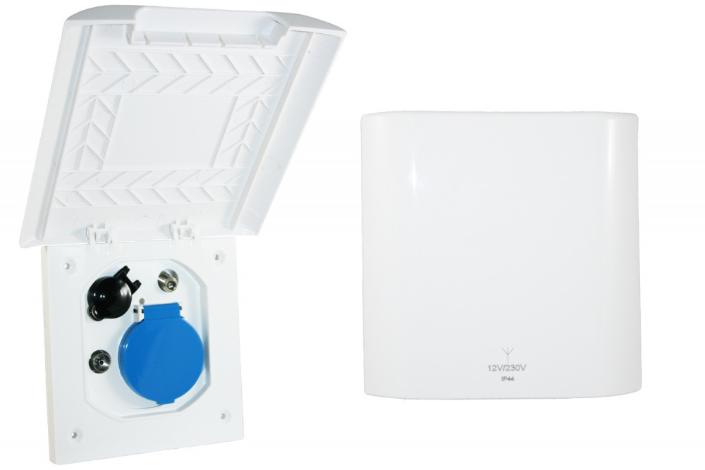 Inbouwstekkerdoos 230V/12V/Ant/Sat Element Line Wit Inbouwstekkerdoos 230V/12V/Ant/Sat Element Line Wit