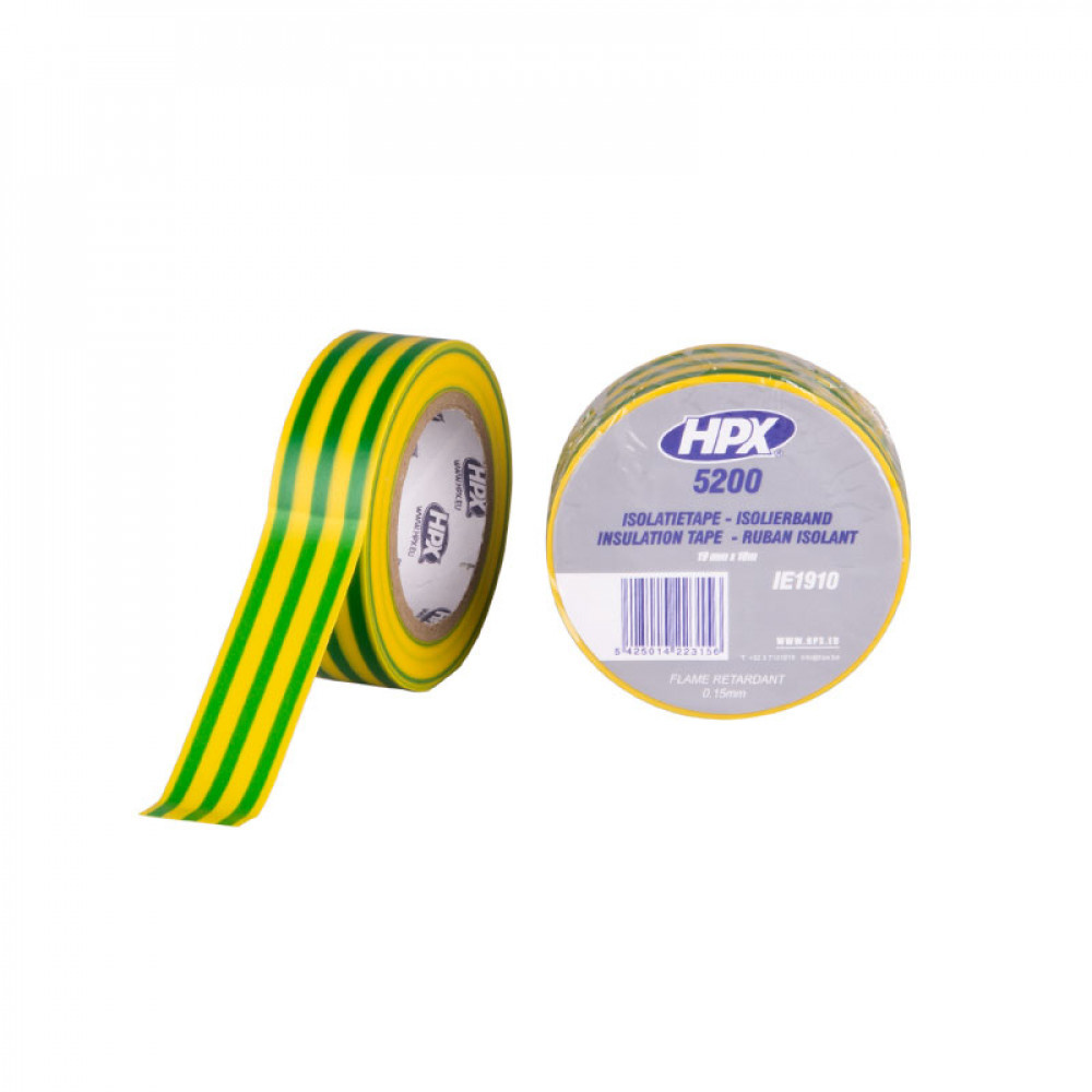 HPX PVC Isolatietape 10mtrx19mm Geel/Groen HPX PVC Isolatietape 10mtrx19mm Geel/Groen
