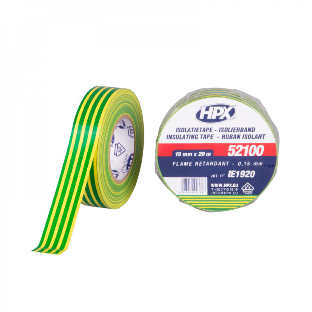 HPX PVC Isolatietape VDE 20mtrx19mm Geel/Groen HPX PVC Isolatietape VDE 20mtrx19mm Geel/Groen