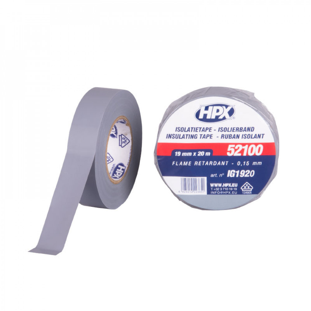 HPX PVC Isolatietape VDE 20mtrx19mm Grijs HPX PVC Isolatietape VDE 20mtrx19mm Grijs