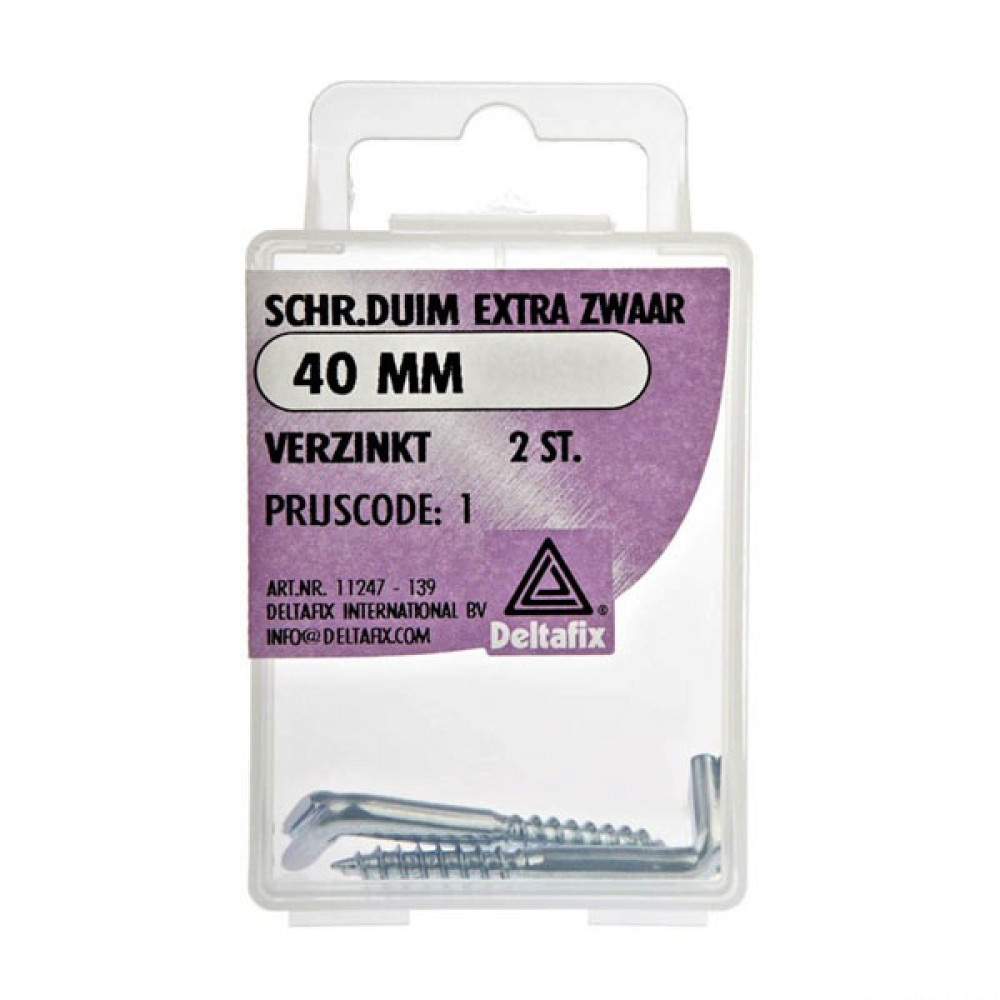 Deltafix Duimschroef Verzinkt 40mm Extra zwaar Set 2st Deltafix Duimschroef Verzinkt 40mm Extra zwaar Set 2st