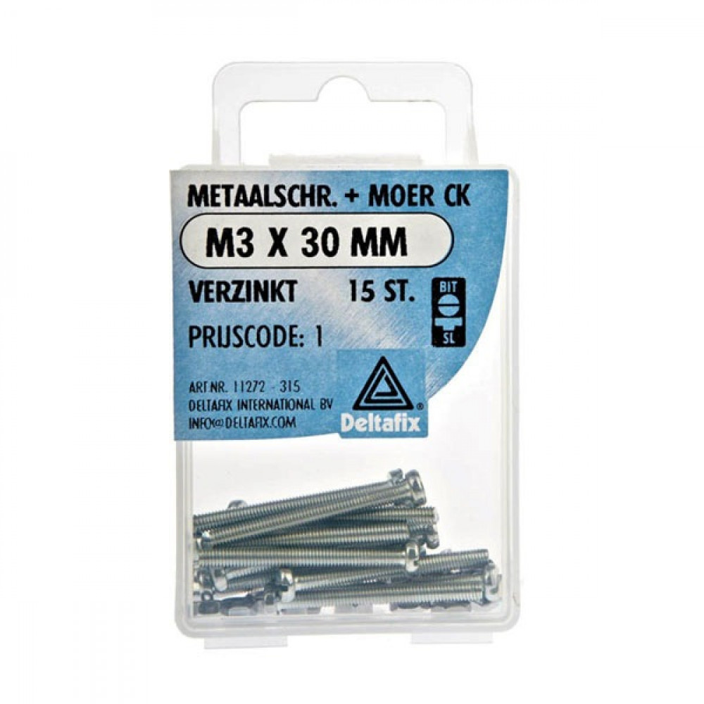 Deltafix Metaalschroef + Moer CK Verzinkt CK M3x30mm 15st Deltafix Metaalschroef + Moer CK Verzinkt CK M3x30mm 15st