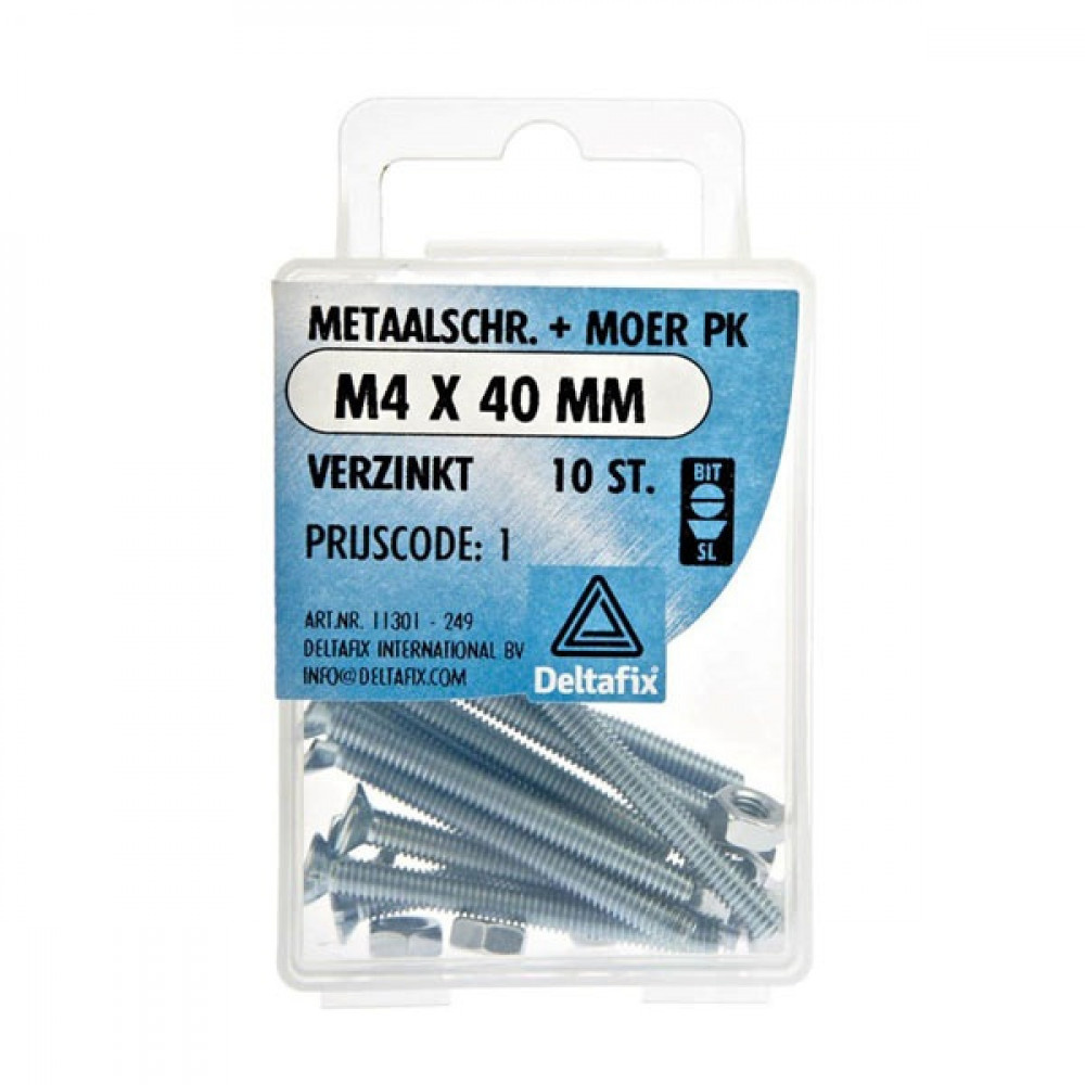Deltafix Metaalschroef + Moer PK Verzinkt M4x40mm 10st Deltafix Metaalschroef + Moer PK Verzinkt M4x40mm 10st