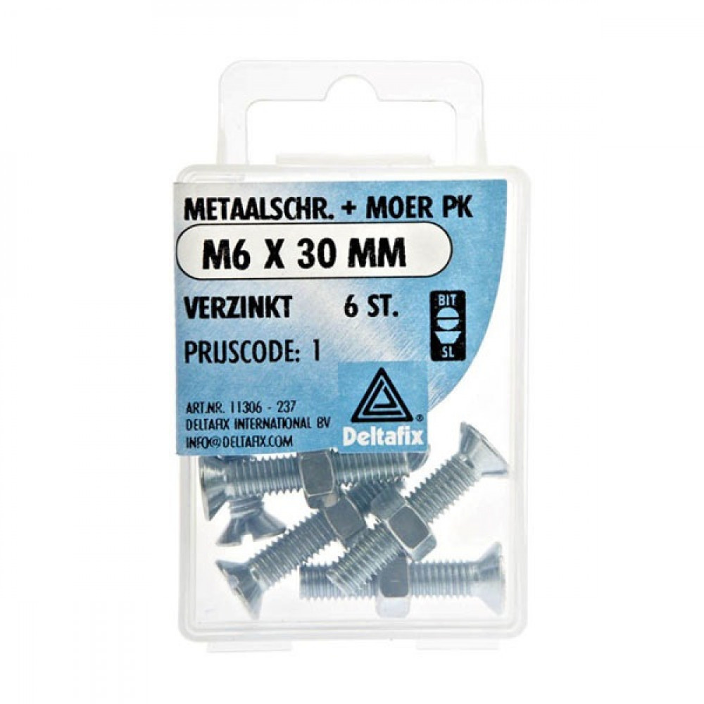 Deltafix Metaalschroef + Moer PK Verzinkt M6x30mm 6st Deltafix Metaalschroef + Moer PK Verzinkt M6x30mm 6st
