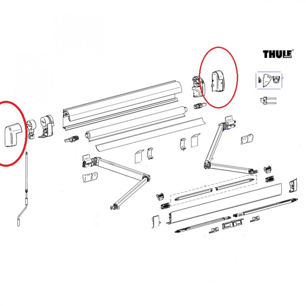 Thule Eindkap 5200 Links + Rechts Geanodiseerd