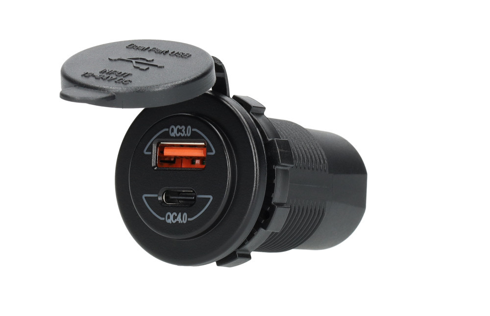 Power Line Contactdoos USB-A QC3.0 + USB-C QC4.0 Lader Power Line Contactdoos USB-A QC3.0 + USB-C QC4.0 Lader