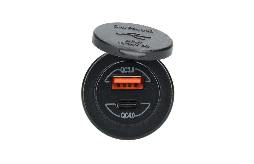 Power Line Contactdoos USB-A QC3.0 + USB-C QC4.0 Lader Power Line Contactdoos USB-A QC3.0 + USB-C QC4.0 Lader