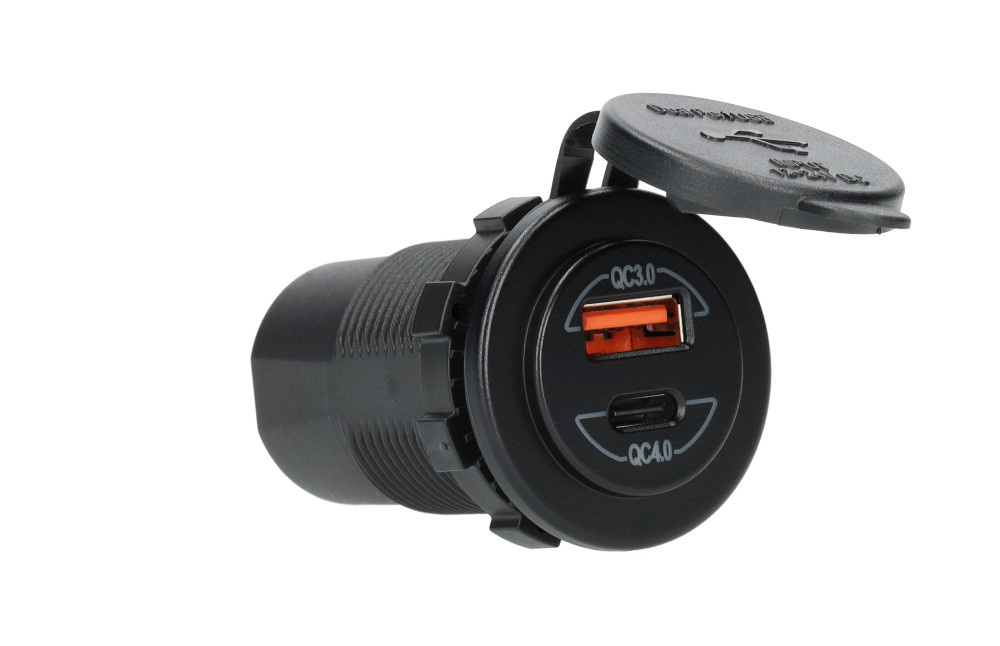 Power Line Contactdoos USB-A QC3.0 + USB-C QC4.0 Lader Power Line Contactdoos USB-A QC3.0 + USB-C QC4.0 Lader