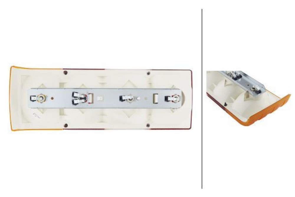 Hella Achterlicht Rem/ Knipper/ Mist/ Achteruitrij 4-Vaks Inbouw Hella Achterlicht Rem/ Knipper/ Mist/ Achteruitrij 4-Vaks Inbouw