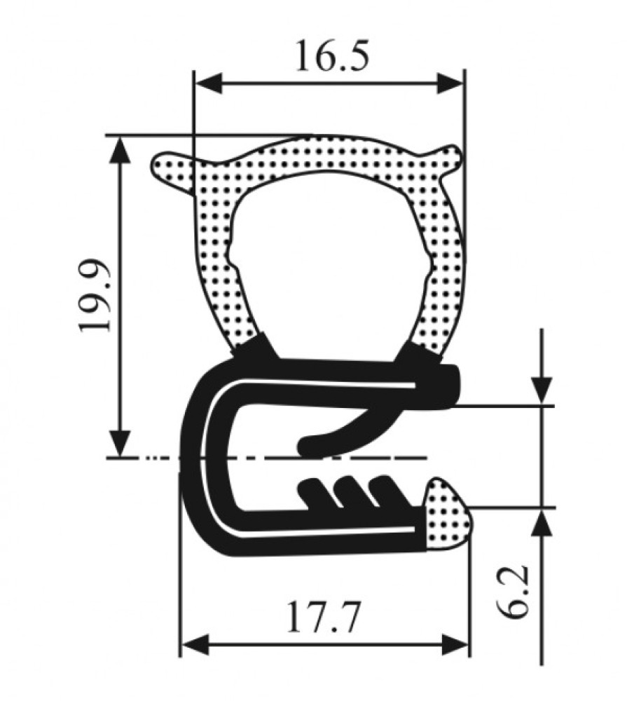Klemprofiel met Sponsrubber Zijkant 2-5mm 5mtr