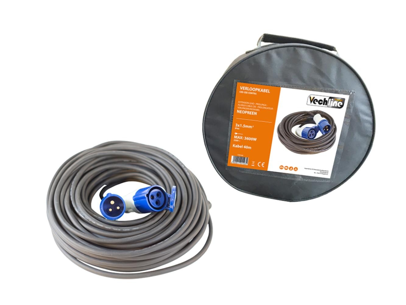 Vechline Verloopkabel 3x1,5mm² CEE-CEE Contra 40m Vechline Verloopkabel 3x1,5mm² CEE-CEE Contra 40m
