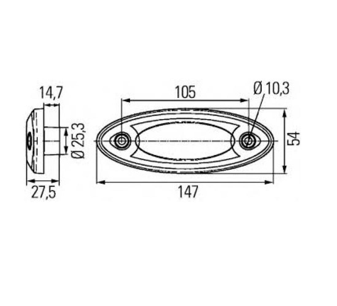 Hella Zijmarkering LED Ovaal Opbouw Oranje-Zwart Frame Hella Zijmarkering LED Ovaal Opbouw Oranje-Zwart Frame