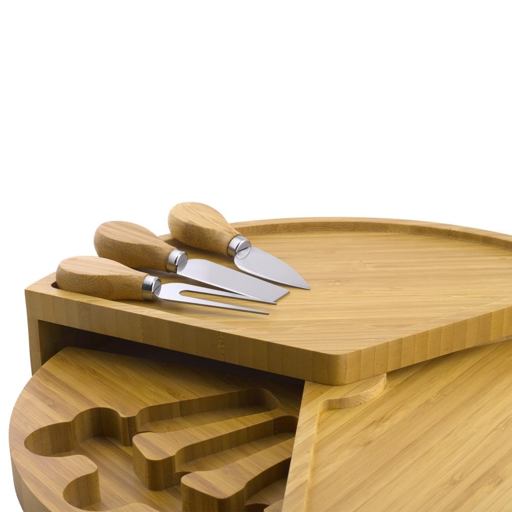 ViaMondo Borrelplank met 3 Mesjes Bamboe ViaMondo Borrelplank met 3 Mesjes Bamboe